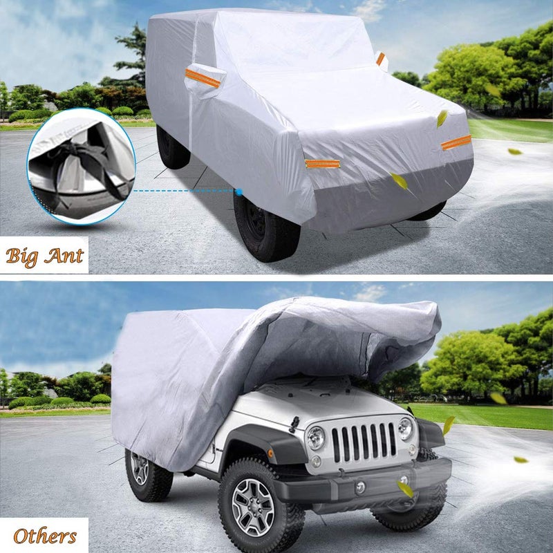BIGANT Big Ant Car Cover for Wrangler 2 Door SUV Covers,All Weather Protection 100% Waterproof SUV Cover Custom Fit for 1987-2021 Wrangler CJ,YJ, TJ & JK with Driver Door Zipper,Gray - Image 5